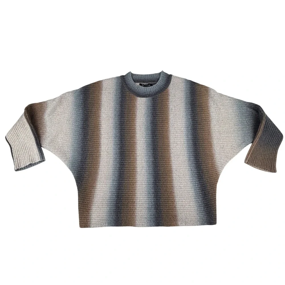 SISTERS‎ Ombre Striped Wool Blend Sweater Mock Neck Dolman Sleeve Women S/M